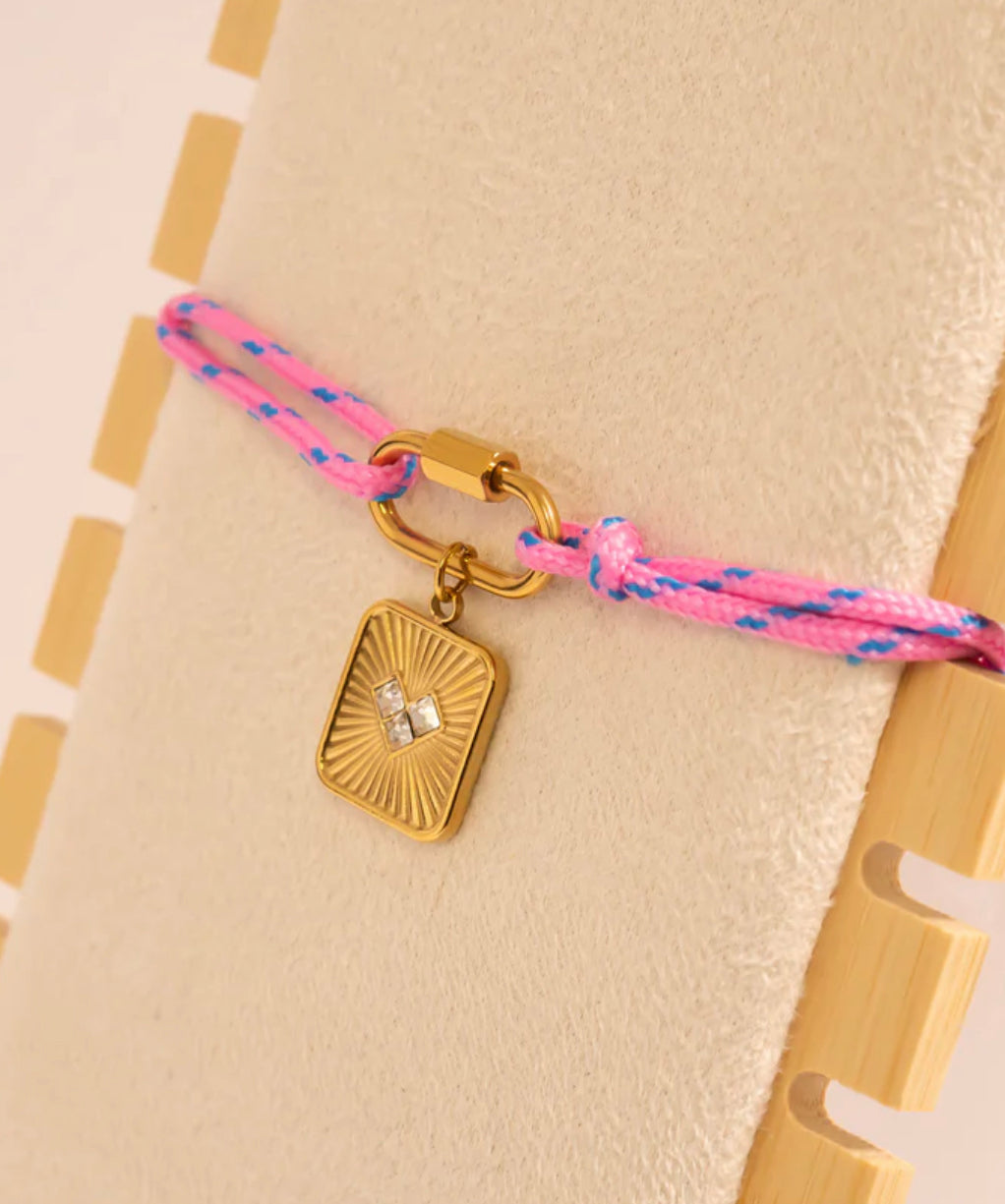 18K Gold PVD Stainless Steel Hot Pink Rope Carabiner Bracelet