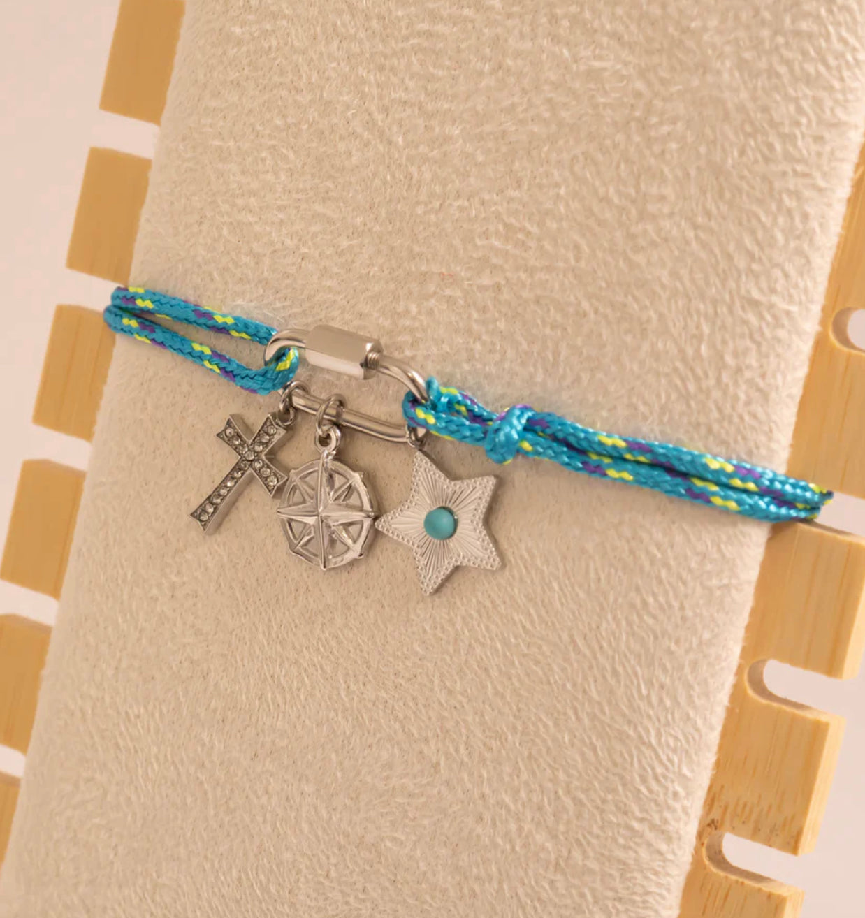 Stainless Steel Teal Rope Carabiner Bracelet