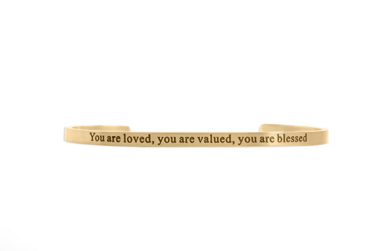 18K Gold PVD You are Loved Engraved Bangle Bracelet