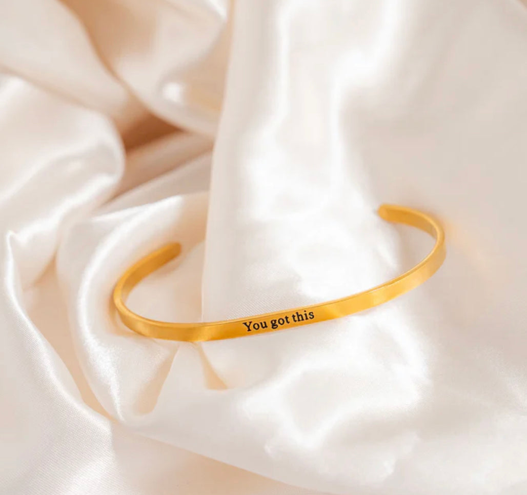 18K Gold PVD You Got This Engraved Bangle Bracelet