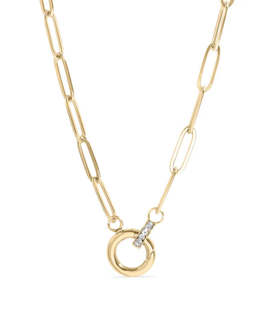 18K Gold PVD Paperclip CZ Carabiner Charm Holder Necklace