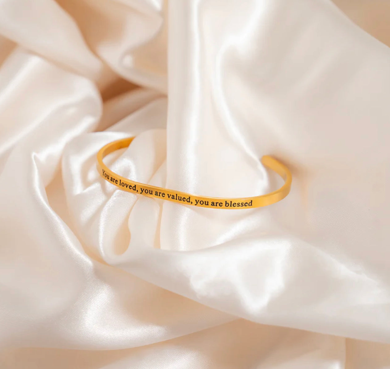 18K Gold PVD You are Loved Engraved Bangle Bracelet