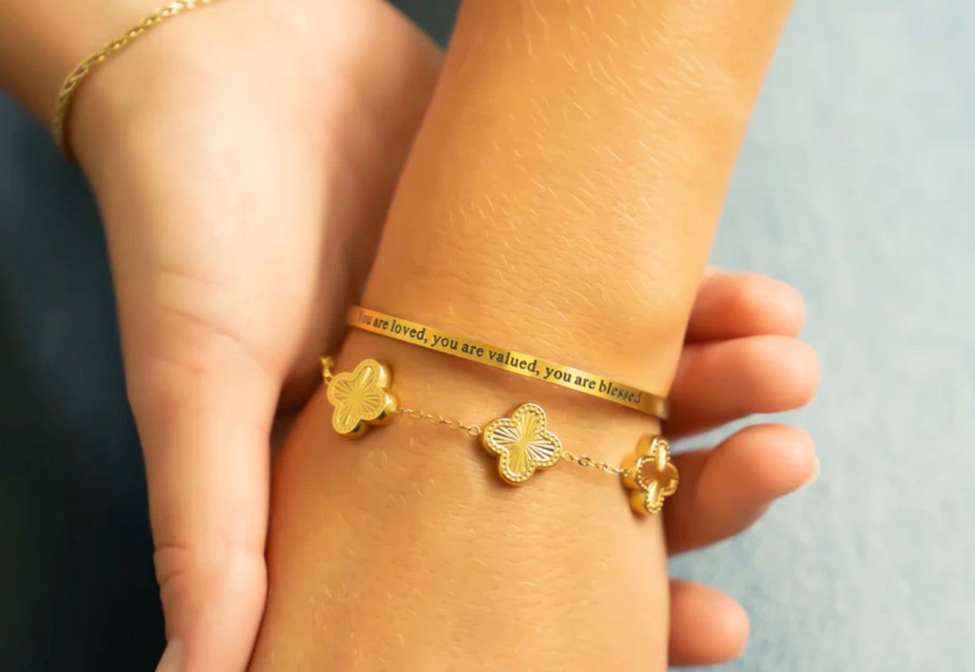 18K Gold PVD You are Loved Engraved Bangle Bracelet